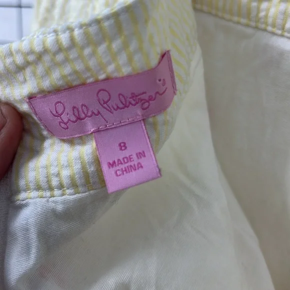 LILLY PULITZER YELLOW & WHITE SEERSUCKER HORSESHOE Ric rac border SKORT 8 - Picture 6 of 11